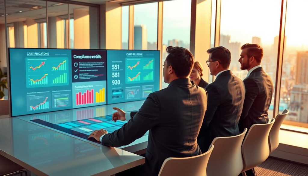 A futuristic office space illustrating compliance in automated prospecting regulations. In the foreground, a diverse group of professionals in smart business attire are engaged in a collaborative discussion around a sleek, modern conference table, their expressions focused and determined. In the middle ground, digital screens display graphs and compliance checklists, highlighting key regulations with vibrant colors. The background features large windows showing a bustling cityscape, bathed in warm, natural light suggesting a productive work environment. The atmosphere is serious yet optimistic, emphasizing the importance of adherence to laws in AI-driven outreach practices. The scene is captured from a slight angle to suggest depth and engagement, with soft shadows enhancing the professional ambiance. A futuristic office space illustrating compliance in automated prospecting regulations. In the foreground, a diverse group of professionals in smart business attire are engaged in a collaborative discussion around a sleek, modern conference table, their expressions focused and determined. In the middle ground, digital screens display graphs and compliance checklists, highlighting key regulations with vibrant colors. The background features large windows showing a bustling cityscape, bathed in warm, natural light suggesting a productive work environment. The atmosphere is serious yet optimistic, emphasizing the importance of adherence to laws in AI-driven outreach practices. The scene is captured from a slight angle to suggest depth and engagement, with soft shadows enhancing the professional ambiance.
