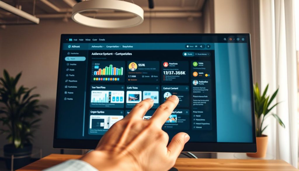 A modern AI email marketing tools dashboard displayed on a sleek computer screen, showcasing advanced personalization features for email campaigns. In the foreground, a hand reaches towards the screen, hovering over colorful visual elements like graphs, user profiles, and customizable templates. The middle ground reveals a well-organized layout with sections dedicated to audience segmentation and dynamic content options. The background features a stylish office environment with soft, diffused lighting that adds warmth to the scene, creating a productive atmosphere. The image is taken from a slightly elevated angle, with a focus on the dashboard interface, conveying a sense of innovation and accessibility in AI technology for email marketing. A modern AI email marketing tools dashboard displayed on a sleek computer screen, showcasing advanced personalization features for email campaigns. In the foreground, a hand reaches towards the screen, hovering over colorful visual elements like graphs, user profiles, and customizable templates. The middle ground reveals a well-organized layout with sections dedicated to audience segmentation and dynamic content options. The background features a stylish office environment with soft, diffused lighting that adds warmth to the scene, creating a productive atmosphere. The image is taken from a slightly elevated angle, with a focus on the dashboard interface, conveying a sense of innovation and accessibility in AI technology for email marketing.