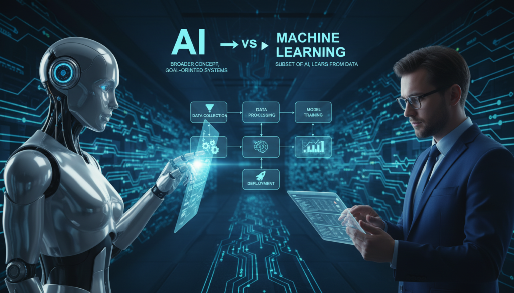AI vs ML explained with machine learning workflow